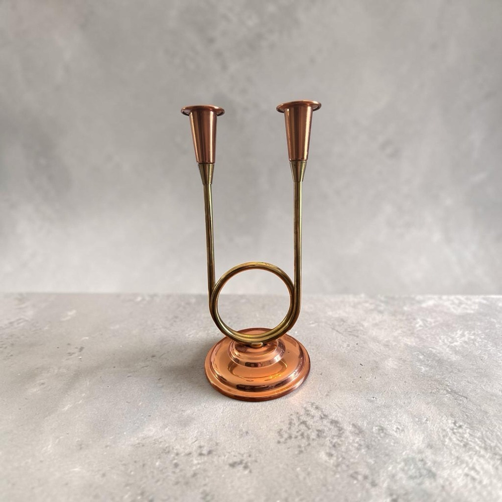 Vintage Coppercraft Guild Double Candle Holder Brass & Copper 10" Candelabra